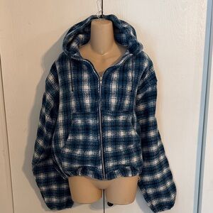 Earth Ragz Boho Hippie Plaid Fleece Zip-Up Beachcomber Hoodie Large
